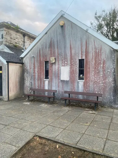 Langlands Golf Course clubhouse gable wall before cleaning